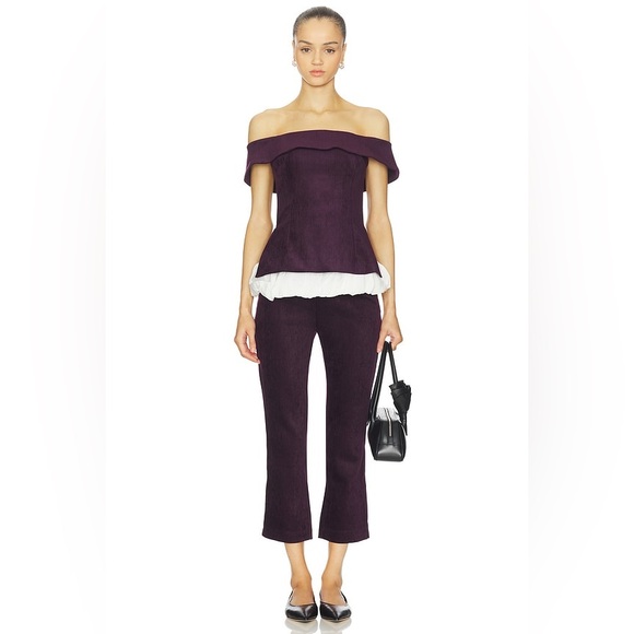Maude Pants - Maude Club Ivy Bubble-Hem Off-the-Shoulder Top & Jade Pant Set Maroon | S | NWT